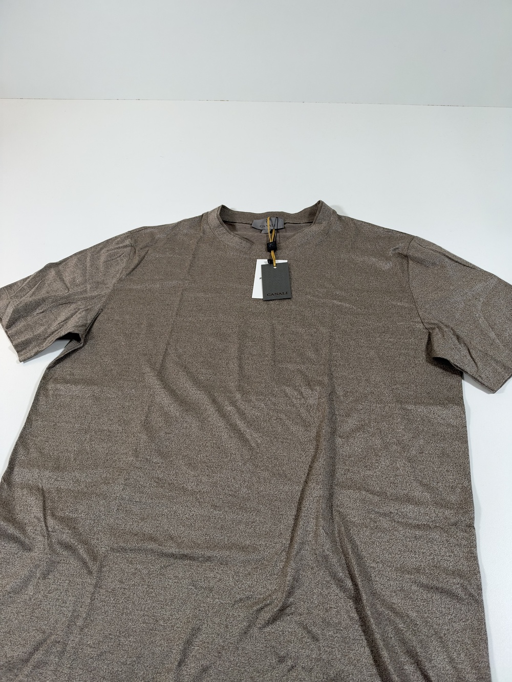 Canali Shirt Mens IT 54 Brown Short Sleeve Crewneck Cotton Tee Made Italy